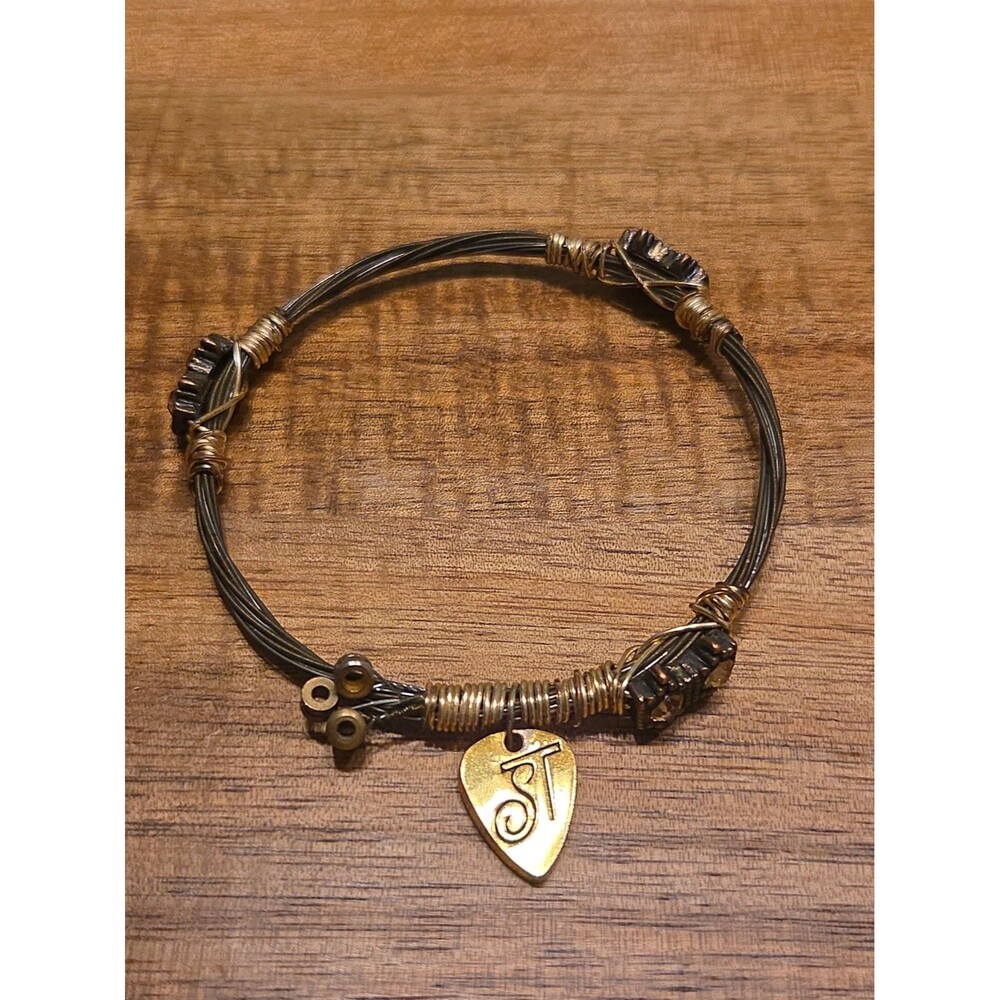 Strüng Authentic Guitar String Bangle Bracelet Brass Pick Charm Logo ST